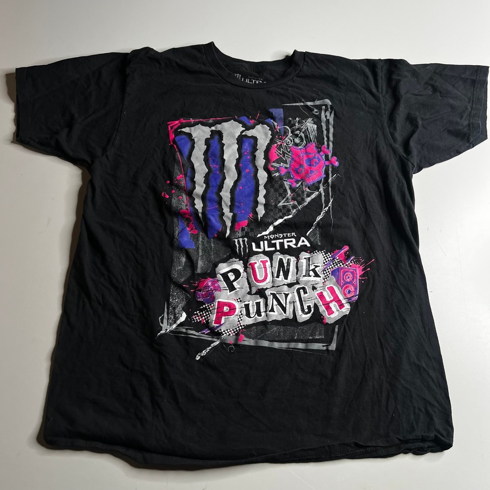Monster Energy Ultra Punk Punch T-Shirt Mens XL Black Graphic Tee Cotton Short